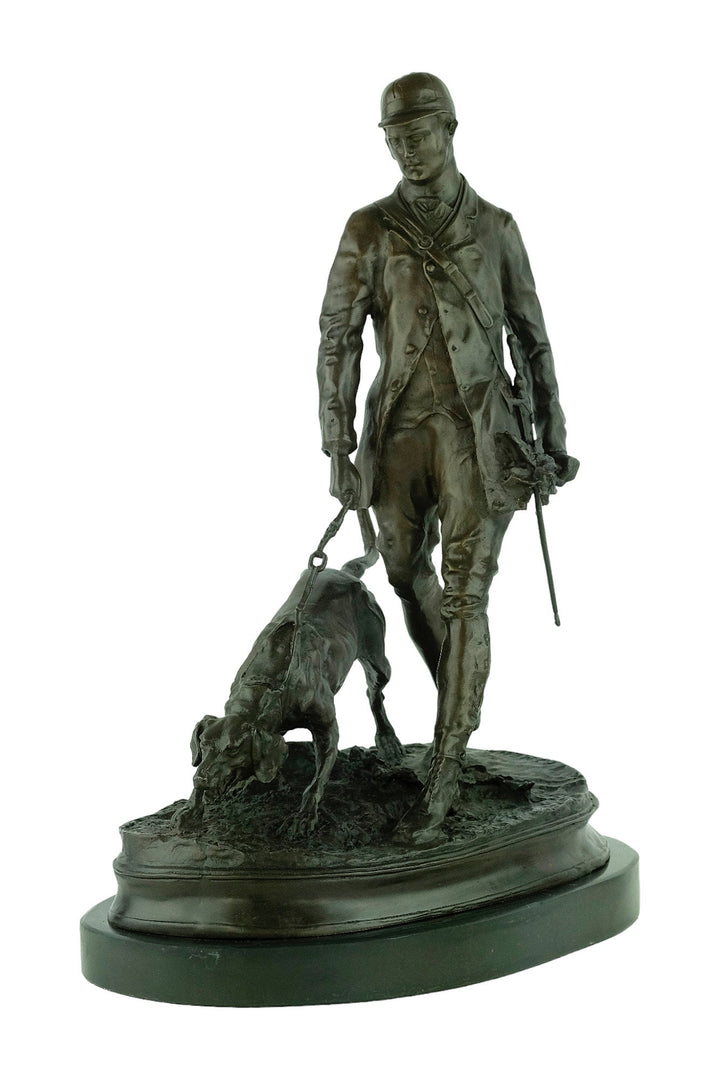 Large Bronze Sculpture of a Hunter with Hound Bronze Hunting Sculpture Valet with Hound Statue Bloodhound Sculpture Pierre Jules Mene Art