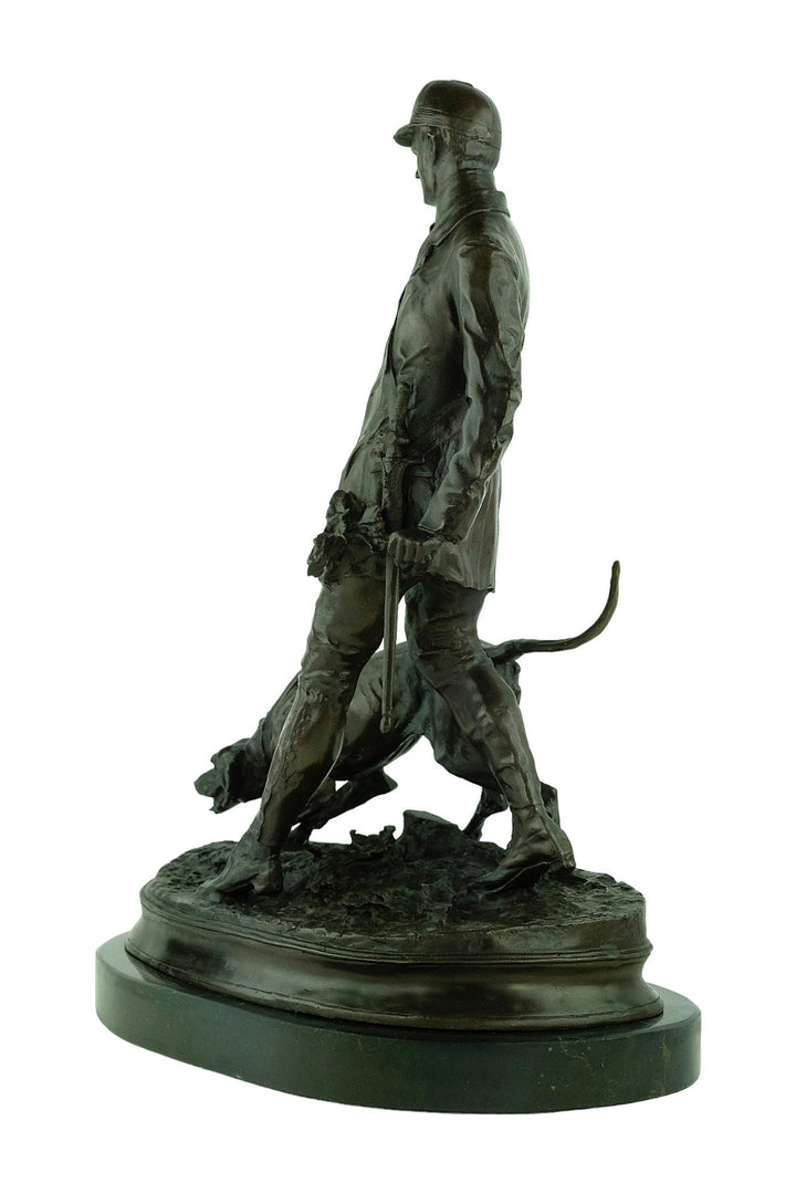 Large Bronze Sculpture of a Hunter with Hound Bronze Hunting Sculpture Valet with Hound Statue Bloodhound Sculpture Pierre Jules Mene Art