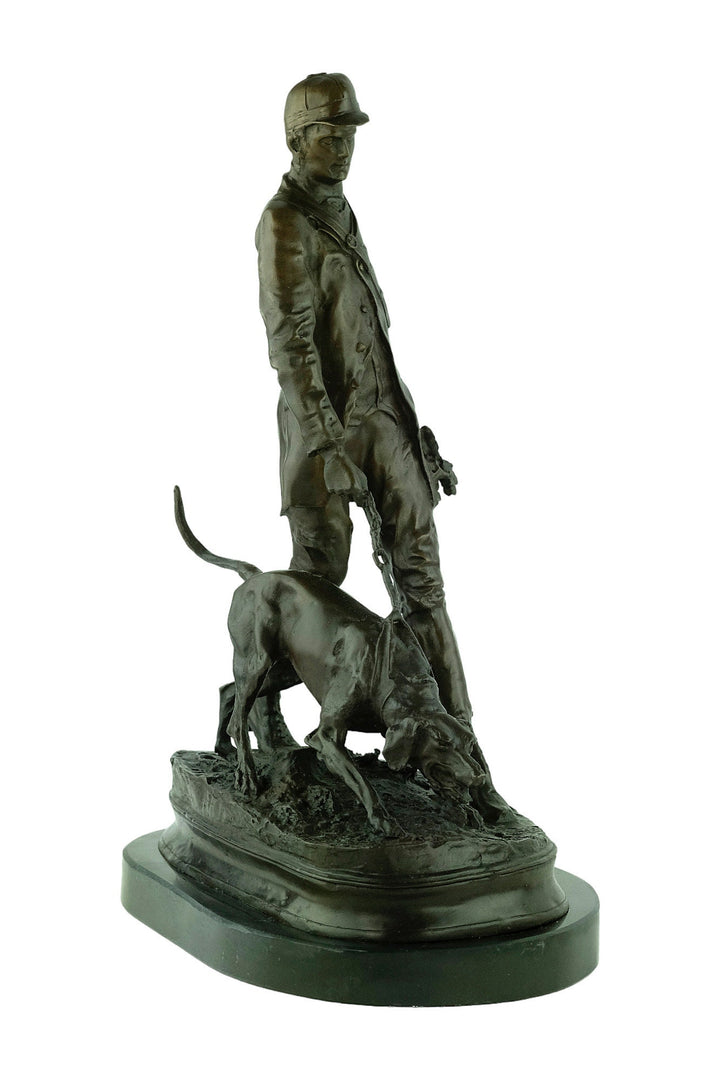 Large Bronze Sculpture of a Hunter with Hound Bronze Hunting Sculpture Valet with Hound Statue Bloodhound Sculpture Pierre Jules Mene Art