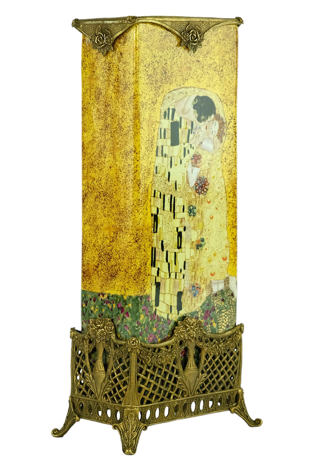 Bronze Mounted Porcelain Vase with Gustav Klimt Decoration Modern Art Vase Gustav Klimt Art Vase Gustav Klimt Lovers Gift Contemporary Art