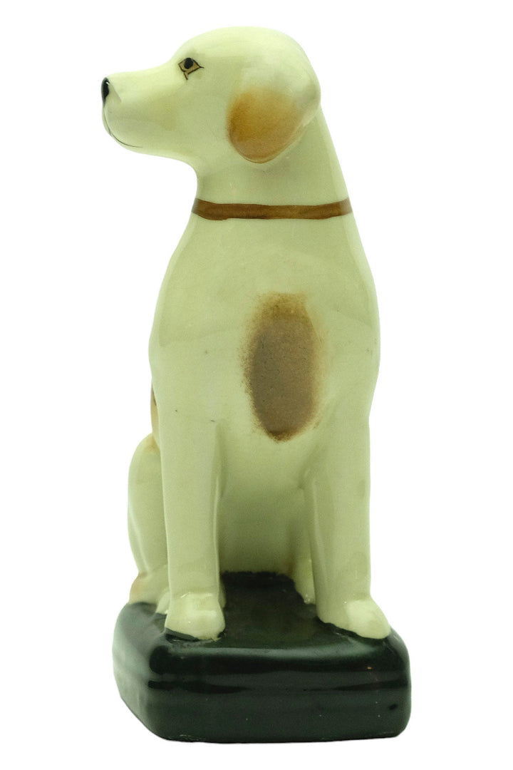 Porcelain Dog Sculpture with Japanese Stamp Sitting Nipper Dog Statue Dog Lovers Gift Dog Decoration Dog Art Figurine Sitting Dog Sculpture