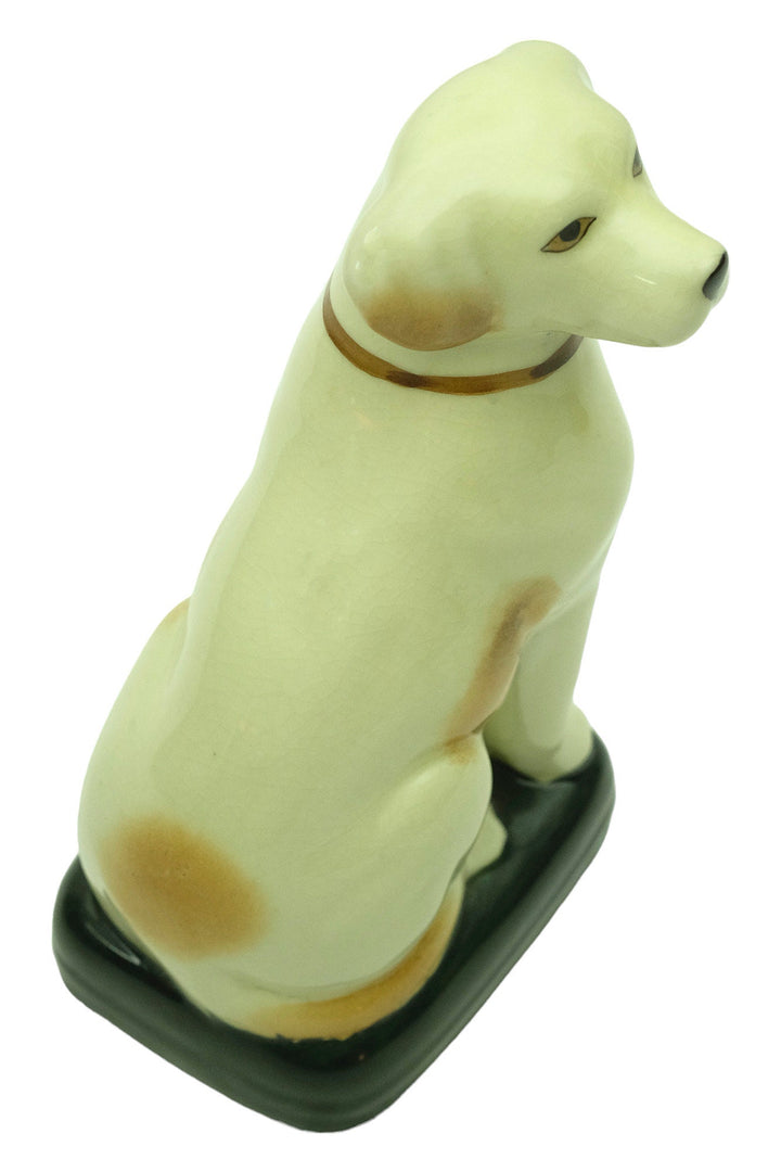 Porcelain Dog Sculpture with Japanese Stamp Sitting Nipper Dog Statue Dog Lovers Gift Dog Decoration Dog Art Figurine Sitting Dog Sculpture