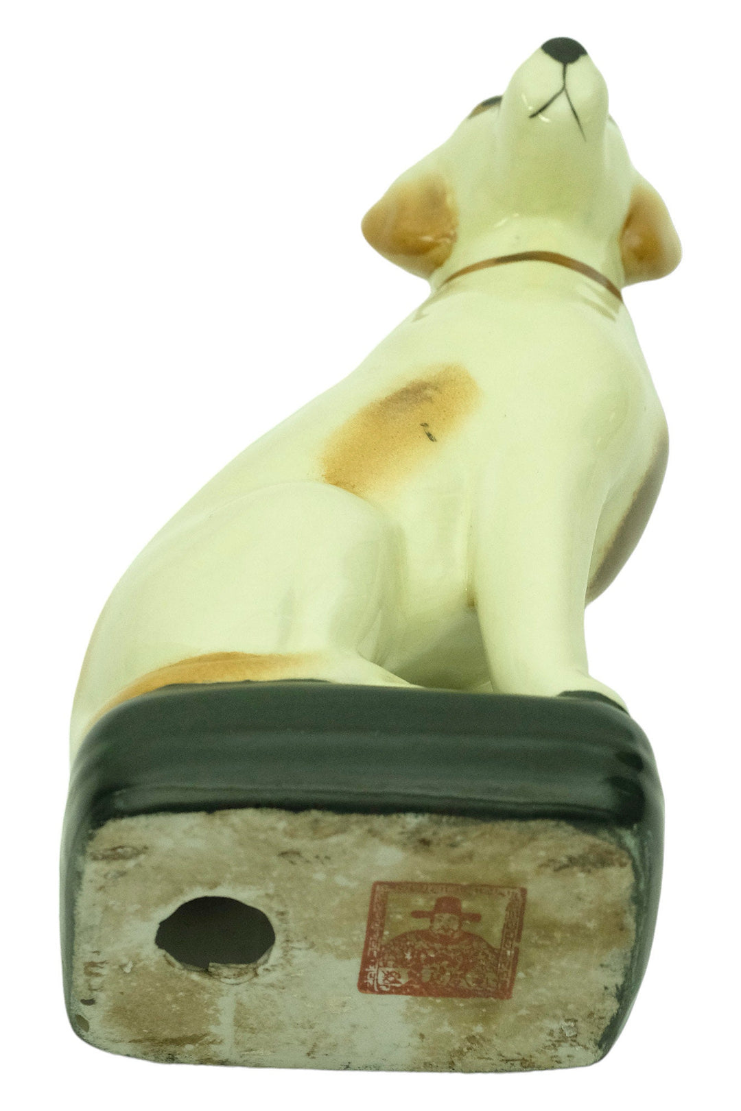 Porcelain Dog Sculpture with Japanese Stamp Sitting Nipper Dog Statue Dog Lovers Gift Dog Decoration Dog Art Figurine Sitting Dog Sculpture