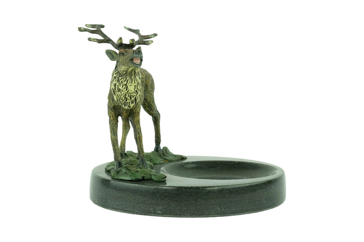 Marble Tray with Bronze Deer Sculpture Hunting Decoration Deer Lovers Gift Braying Stag Statue Hunting Sculpture Wildlife Collectable Stag