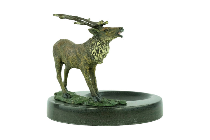 Marble Tray with Bronze Deer Sculpture Hunting Decoration Deer Lovers Gift Braying Stag Statue Hunting Sculpture Wildlife Collectable Stag