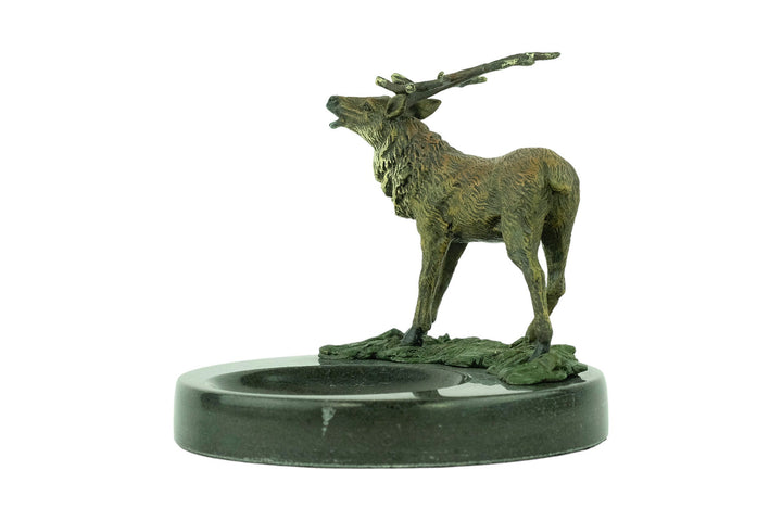 Marble Tray with Bronze Deer Sculpture Hunting Decoration Deer Lovers Gift Braying Stag Statue Hunting Sculpture Wildlife Collectable Stag