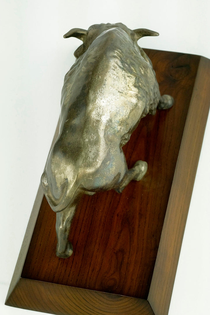 Nickel Plated Bronze Sculpture of a Bison on Wooden Plateau Bronze Bison Statue Art Deco Animal Sculpture Bronze Wildlife Sculpture Hunting