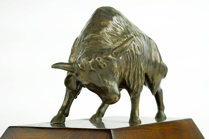 Nickel Plated Bronze Sculpture of a Bison on Wooden Plateau Bronze Bison Statue Art Deco Animal Sculpture Bronze Wildlife Sculpture Hunting