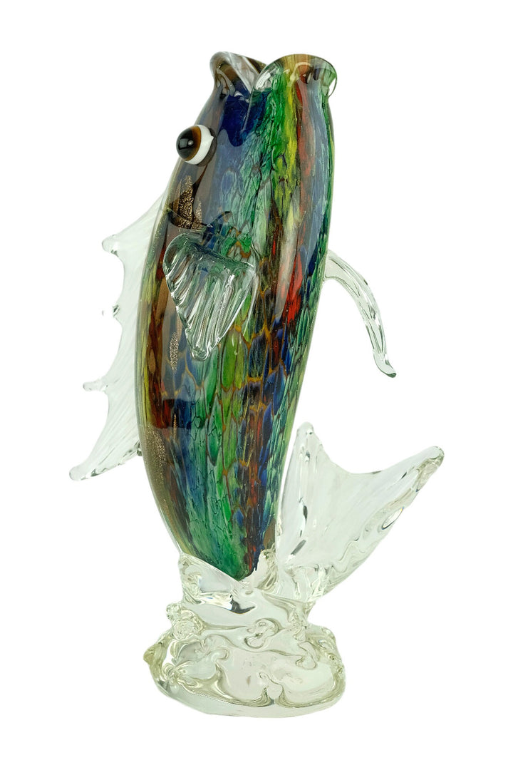 Glass Fish Sculpture in Murano Style Animal Art Figurine Fishing Lovers Gift Predator Fish Statue Fisher Gift Italian Design Sculpture
