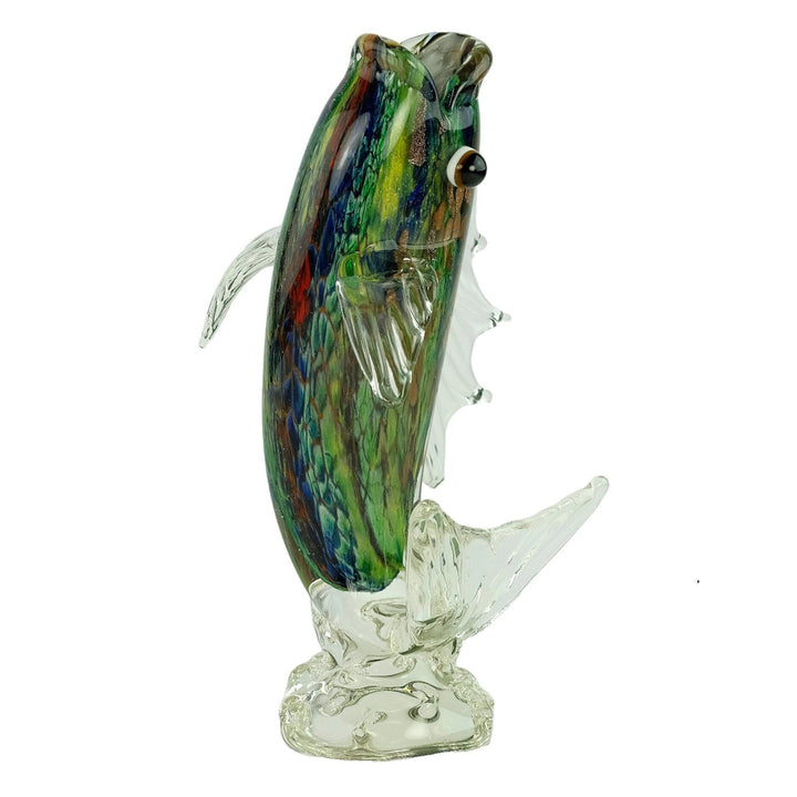 Glass Fish Sculpture in Murano Style Animal Art Figurine Fishing Lovers Gift Predator Fish Statue Fisher Gift Italian Design Sculpture