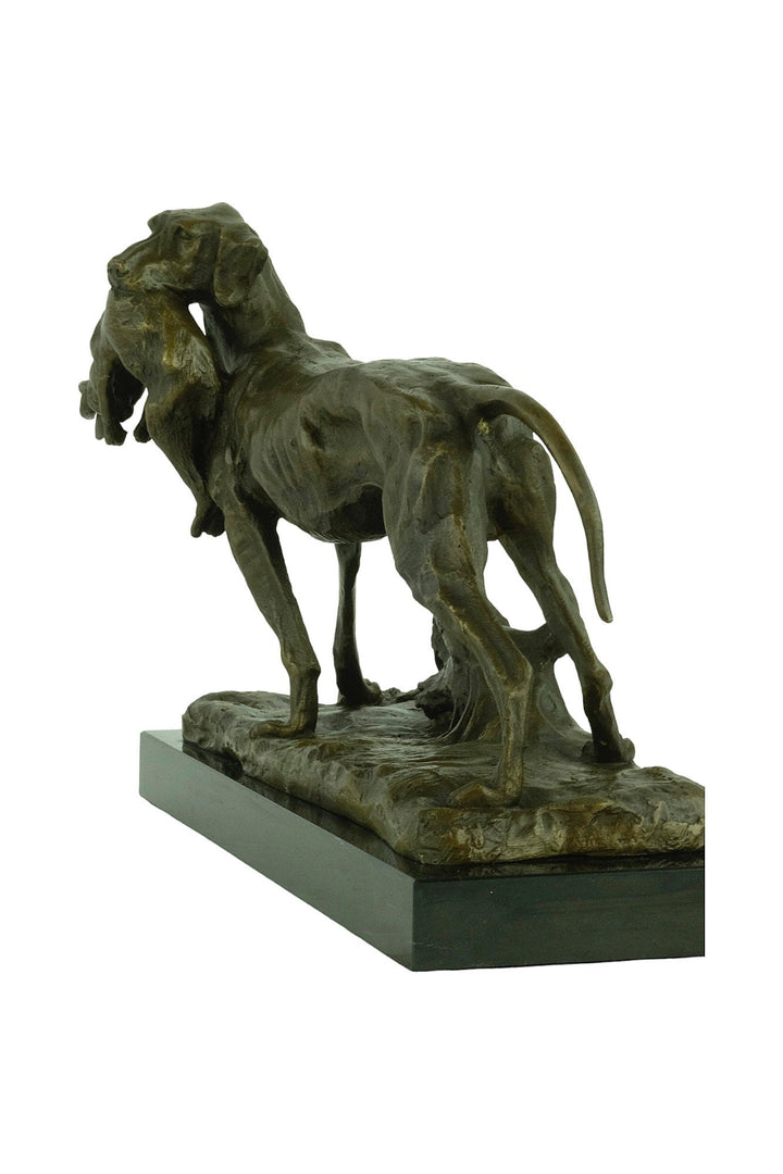 Bronze Sculpture of a Hunting Dog with Hare in Prosper Lecourtier Style Bronze Hunting Sculpture Animal Statue Hunting Decoration Hound