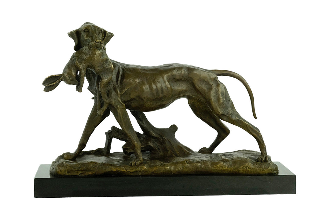 Bronze Sculpture of a Hunting Dog with Hare in Prosper Lecourtier Style Bronze Hunting Sculpture Animal Statue Hunting Decoration Hound