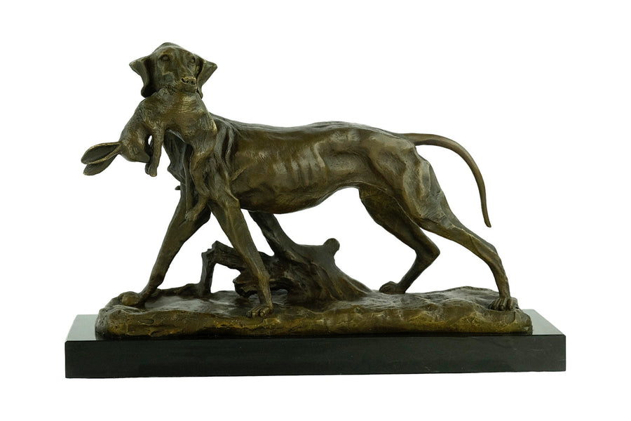 Bronze Sculpture of a Hunting Dog with Hare in Prosper Lecourtier Style Bronze Hunting Sculpture Animal Statue Hunting Decoration Hound