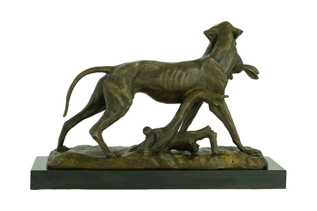 Bronze Sculpture of a Hunting Dog with Hare in Prosper Lecourtier Style Bronze Hunting Sculpture Animal Statue Hunting Decoration Hound