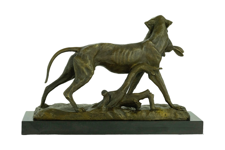 Bronze Sculpture of a Hunting Dog with Hare in Prosper Lecourtier Style Bronze Hunting Sculpture Animal Statue Hunting Decoration Hound