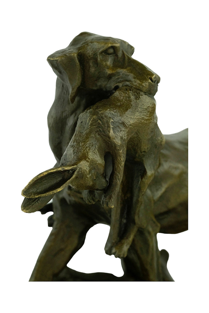 Bronze Sculpture of a Hunting Dog with Hare in Prosper Lecourtier Style Bronze Hunting Sculpture Animal Statue Hunting Decoration Hound