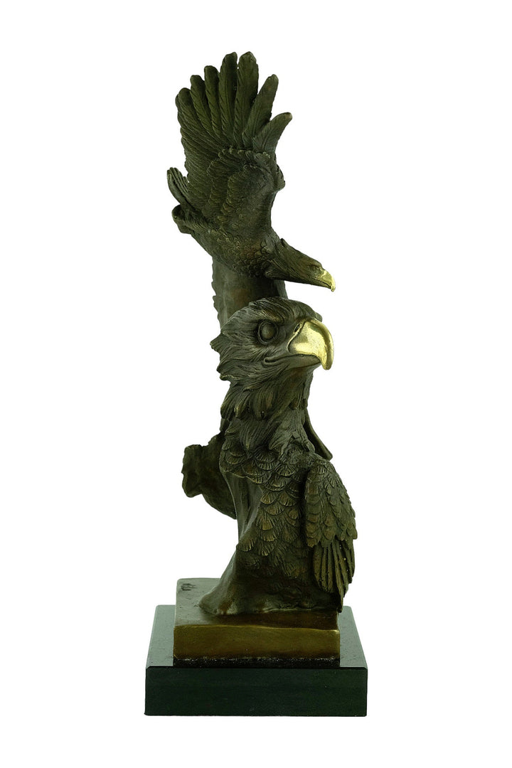 Bronze Eagle Sculpture Double Eagle Statue Wildlife Sculpture Hunting Decoration Eagle Head Sculpture Bronze Flying Eagle Art Figurine