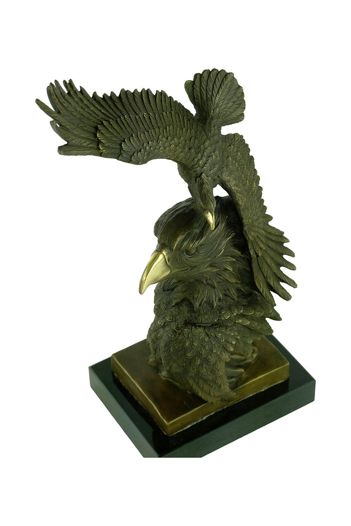 Bronze Eagle Sculpture Double Eagle Statue Wildlife Sculpture Hunting Decoration Eagle Head Sculpture Bronze Flying Eagle Art Figurine
