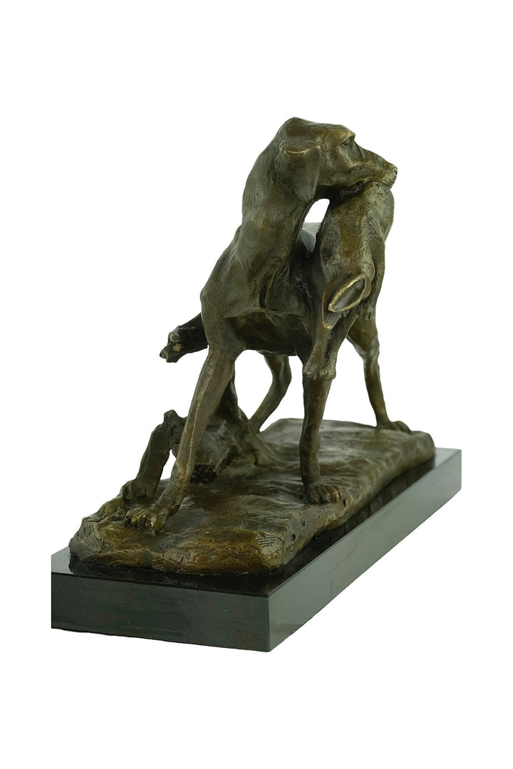 Bronze Sculpture of a Hunting Dog with Hare in Prosper Lecourtier Style Bronze Hunting Sculpture Animal Statue Hunting Decoration Hound