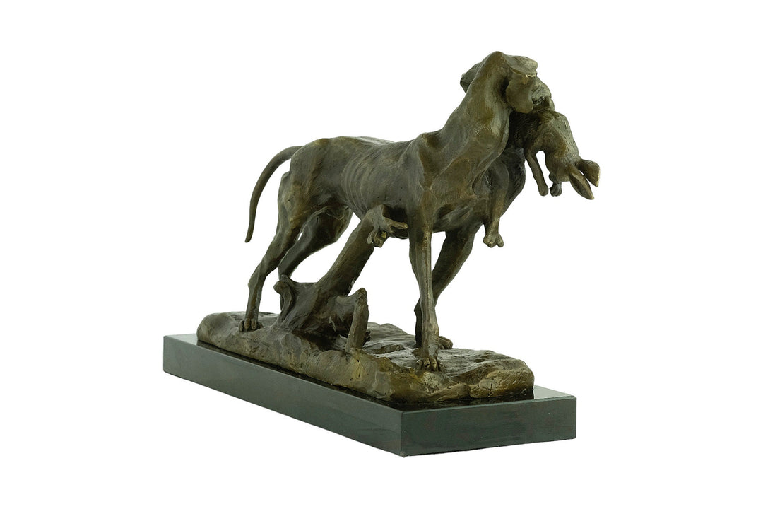 Bronze Sculpture of a Hunting Dog with Hare in Prosper Lecourtier Style Bronze Hunting Sculpture Animal Statue Hunting Decoration Hound