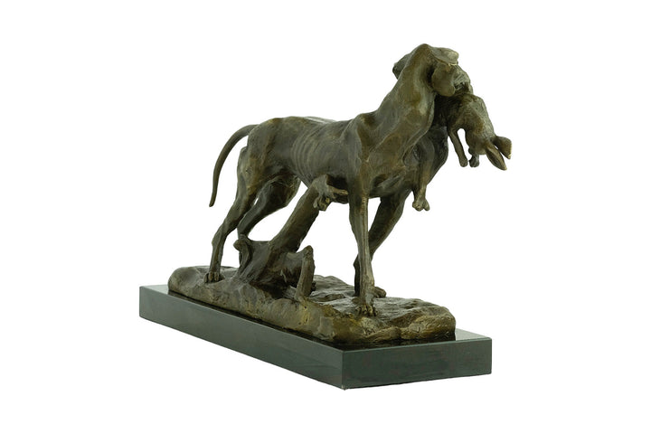 Bronze Sculpture of a Hunting Dog with Hare in Prosper Lecourtier Style Bronze Hunting Sculpture Animal Statue Hunting Decoration Hound