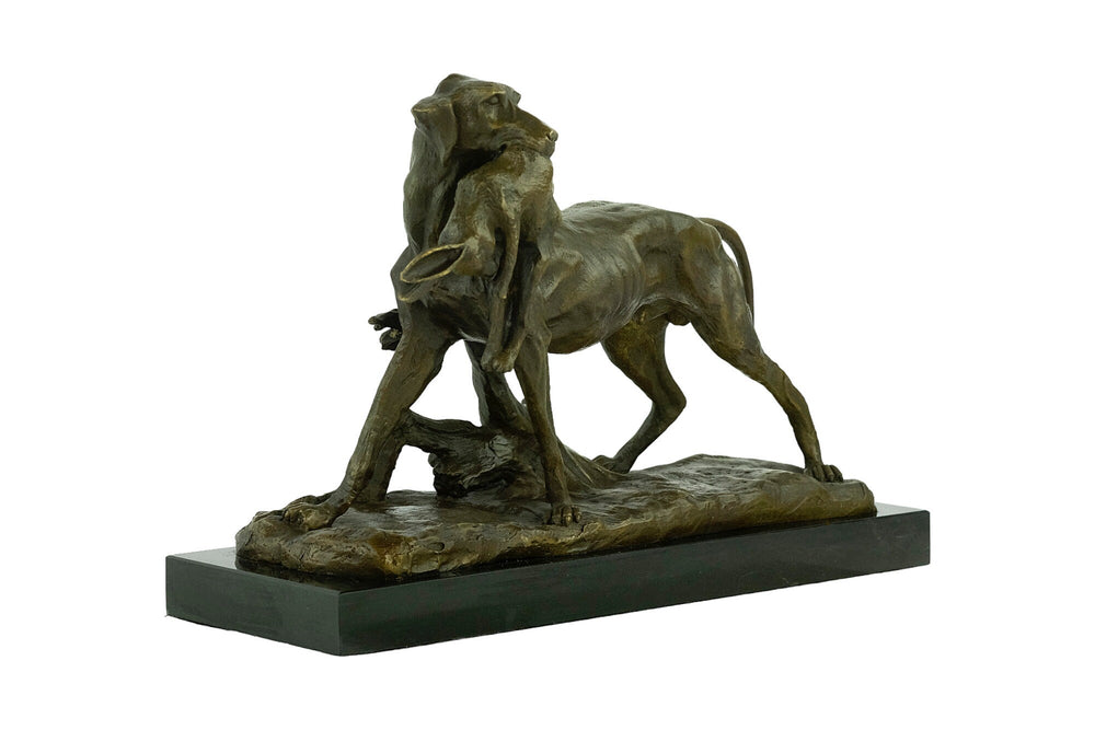Bronze Sculpture of a Hunting Dog with Hare in Prosper Lecourtier Style Bronze Hunting Sculpture Animal Statue Hunting Decoration Hound