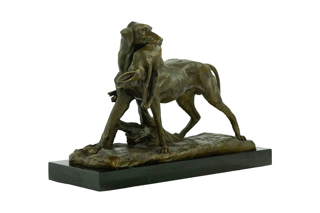 Bronze Sculpture of a Hunting Dog with Hare in Prosper Lecourtier Style Bronze Hunting Sculpture Animal Statue Hunting Decoration Hound