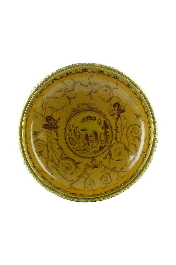Large Porcelain Centerpiece Carried by Three Bronze Horses Unique Centerpiece Fruit Bowl Art Nouveau Decoration Horse Lovers Gift Tray