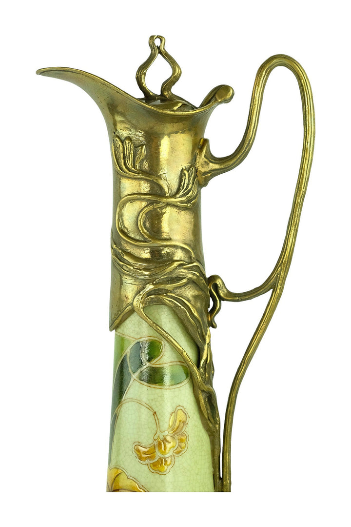 Art Nouveau Style Porcelain Claret Jug with Bronze Decoration Jugendstil Wine Jug Collectable Decanter Bronze Jar Wine Collectable Wine Gift