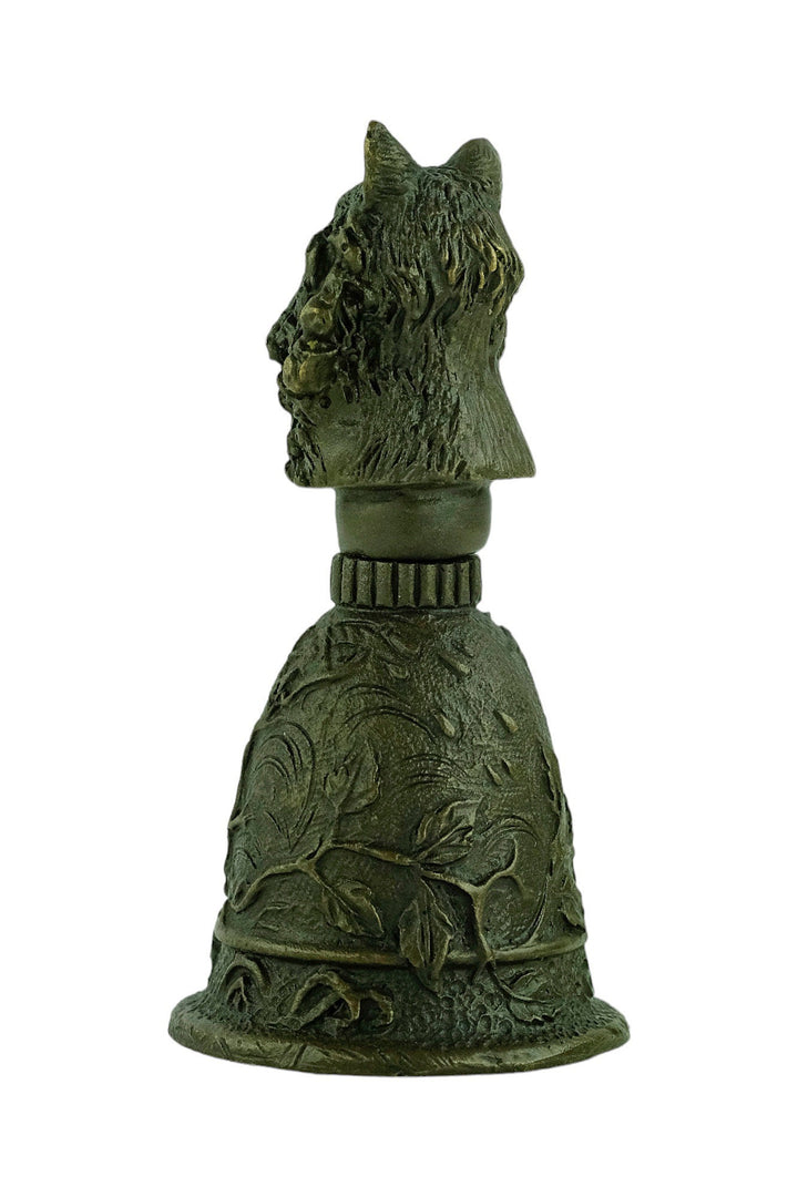 Bronze Bell with Cat Grip and Floral Decoration Unique Bell for Reception Cat Lovers Gift Bronze Cat Sculpture Animal Decoration Cat Gift
