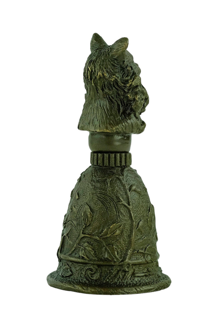 Bronze Bell with Cat Grip and Floral Decoration Unique Bell for Reception Cat Lovers Gift Bronze Cat Sculpture Animal Decoration Cat Gift