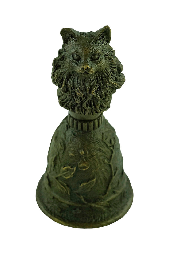 Bronze Bell with Cat Grip and Floral Decoration Unique Bell for Reception Cat Lovers Gift Bronze Cat Sculpture Animal Decoration Cat Gift