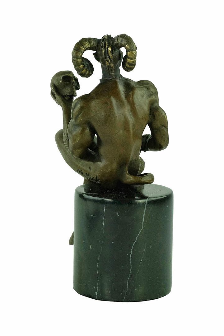 Bronze Satyr Holding Skull Sculpture Bronze Mythology Statue Greek Mythology Sculpture Sitting Satyr Bronze Sculpture Signed M. Nick