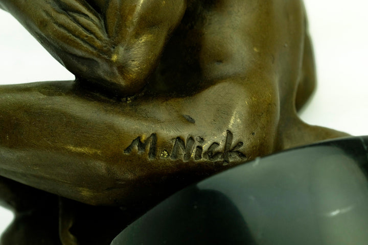 Bronze Satyr Holding Skull Sculpture Bronze Mythology Statue Greek Mythology Sculpture Sitting Satyr Bronze Sculpture Signed M. Nick
