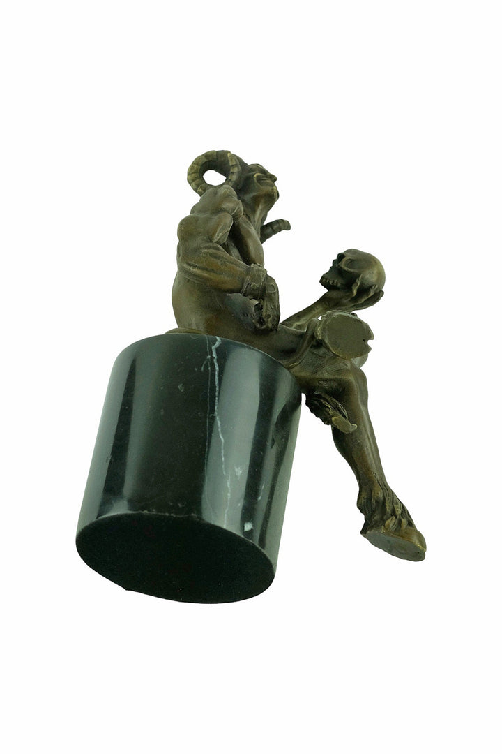 Bronze Satyr Holding Skull Sculpture Bronze Mythology Statue Greek Mythology Sculpture Sitting Satyr Bronze Sculpture Signed M. Nick