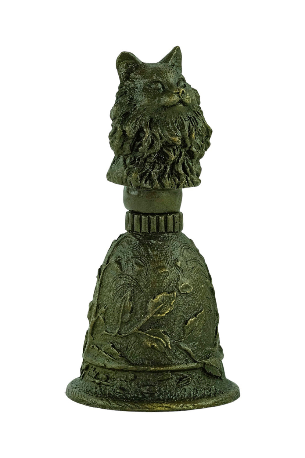 Bronze Bell with Cat Grip and Floral Decoration Unique Bell for Reception Cat Lovers Gift Bronze Cat Sculpture Animal Decoration Cat Gift