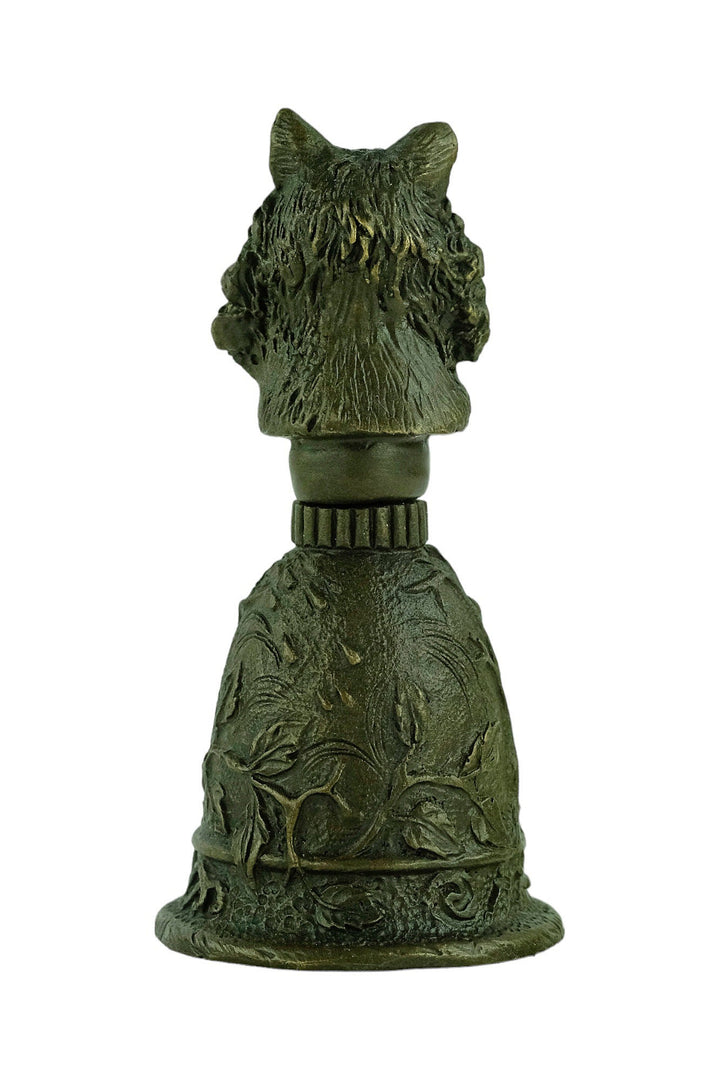 Bronze Bell with Cat Grip and Floral Decoration Unique Bell for Reception Cat Lovers Gift Bronze Cat Sculpture Animal Decoration Cat Gift