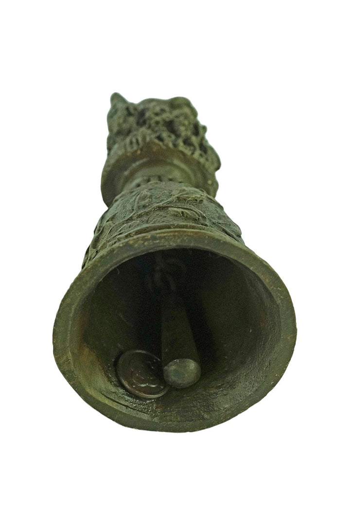 Bronze Bell with Cat Grip and Floral Decoration Unique Bell for Reception Cat Lovers Gift Bronze Cat Sculpture Animal Decoration Cat Gift