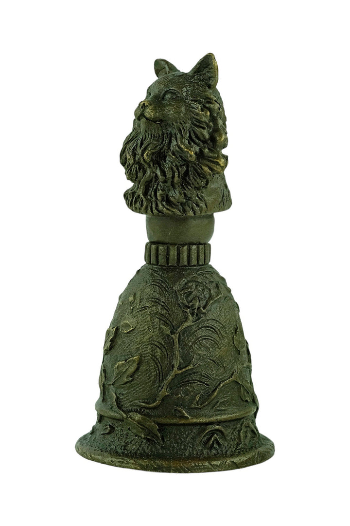 Bronze Bell with Cat Grip and Floral Decoration Unique Bell for Reception Cat Lovers Gift Bronze Cat Sculpture Animal Decoration Cat Gift