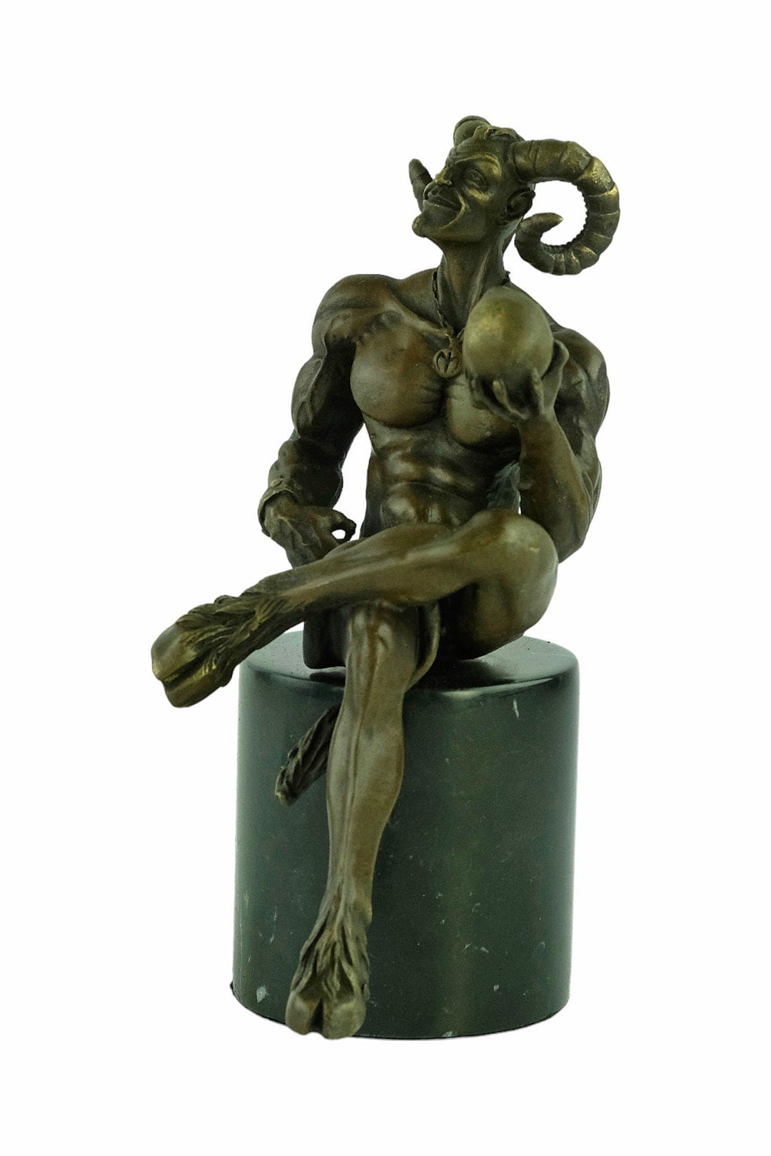 Bronze Satyr Holding Skull Sculpture Bronze Mythology Statue Greek Mythology Sculpture Sitting Satyr Bronze Sculpture Signed M. Nick