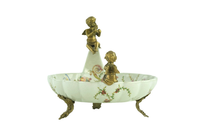 Bronze Mounted Porcelain Tray with Music Playing Cherubs in Jugendstil Style Porcelain Centerpiece Art Nouveau Tray Music Lovers Gift