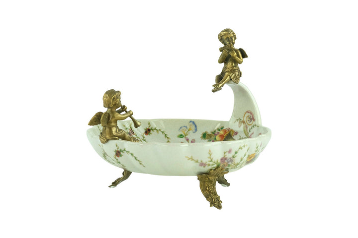 Bronze Mounted Porcelain Tray with Music Playing Cherubs in Jugendstil Style Porcelain Centerpiece Art Nouveau Tray Music Lovers Gift