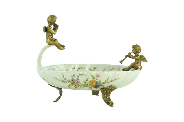 Bronze Mounted Porcelain Tray with Music Playing Cherubs in Jugendstil Style Porcelain Centerpiece Art Nouveau Tray Music Lovers Gift