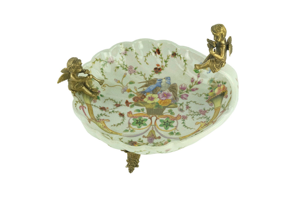 Bronze Mounted Porcelain Tray with Music Playing Cherubs in Jugendstil Style Porcelain Centerpiece Art Nouveau Tray Music Lovers Gift
