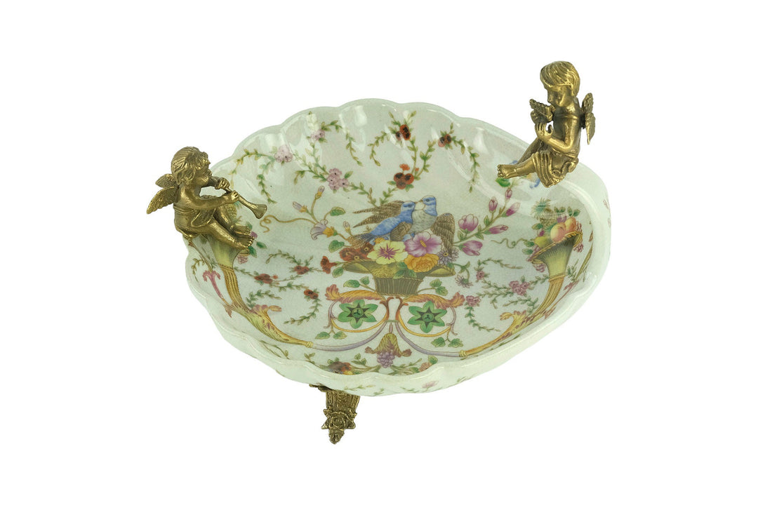 Bronze Mounted Porcelain Tray with Music Playing Cherubs in Jugendstil Style Porcelain Centerpiece Art Nouveau Tray Music Lovers Gift