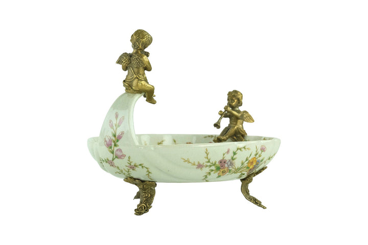 Bronze Mounted Porcelain Tray with Music Playing Cherubs in Jugendstil Style Porcelain Centerpiece Art Nouveau Tray Music Lovers Gift
