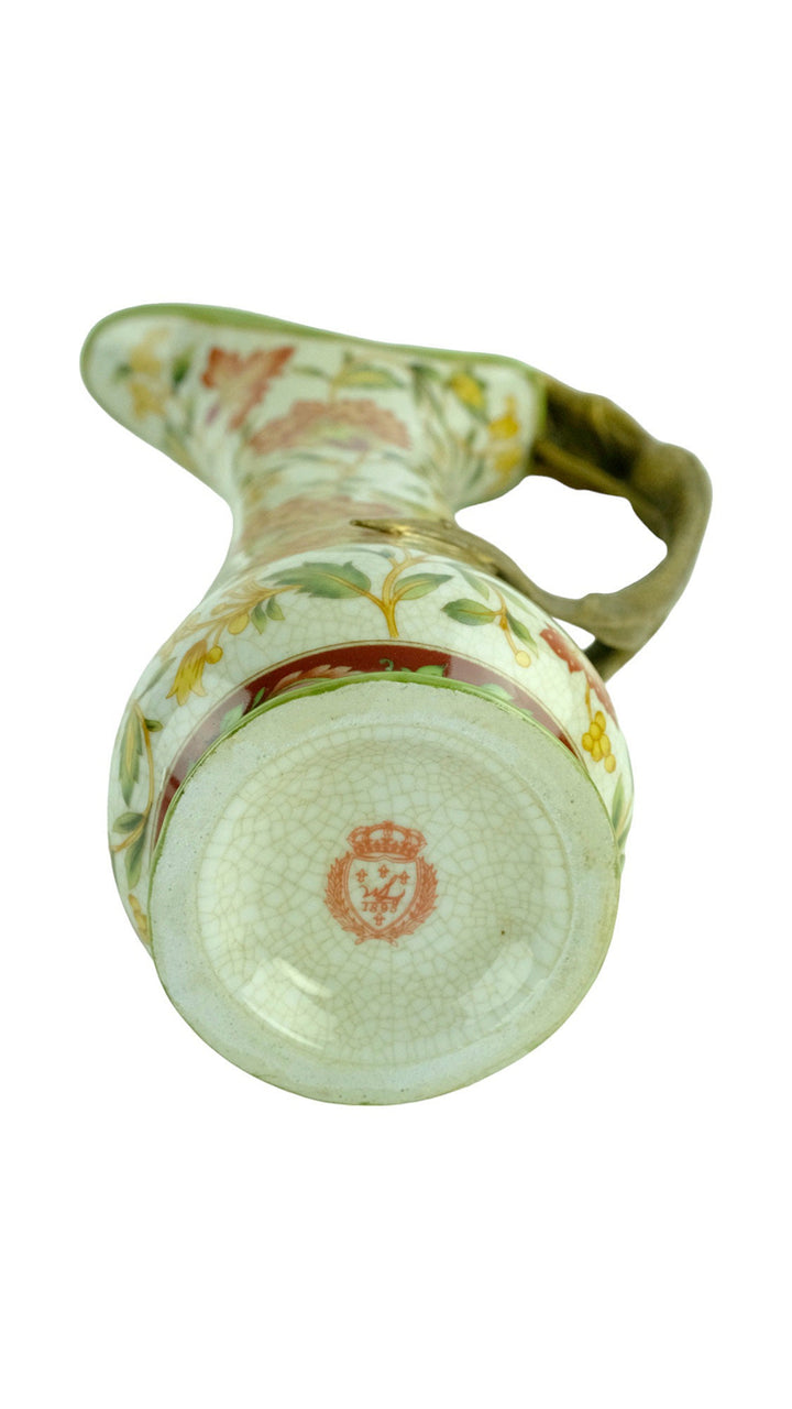 Jugendstil Style Porcelain Jug with Floral Decoration and Bronze Mermaid Grip Art Nouveau Style Water Jug Jugendstil Lovers Gift Art Item