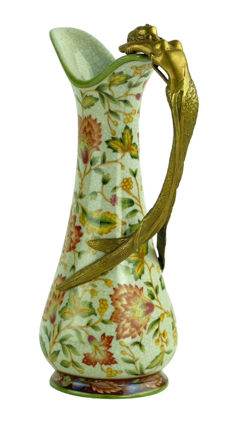 Jugendstil Style Porcelain Jug with Floral Decoration and Bronze Mermaid Grip Art Nouveau Style Water Jug Jugendstil Lovers Gift Art Item