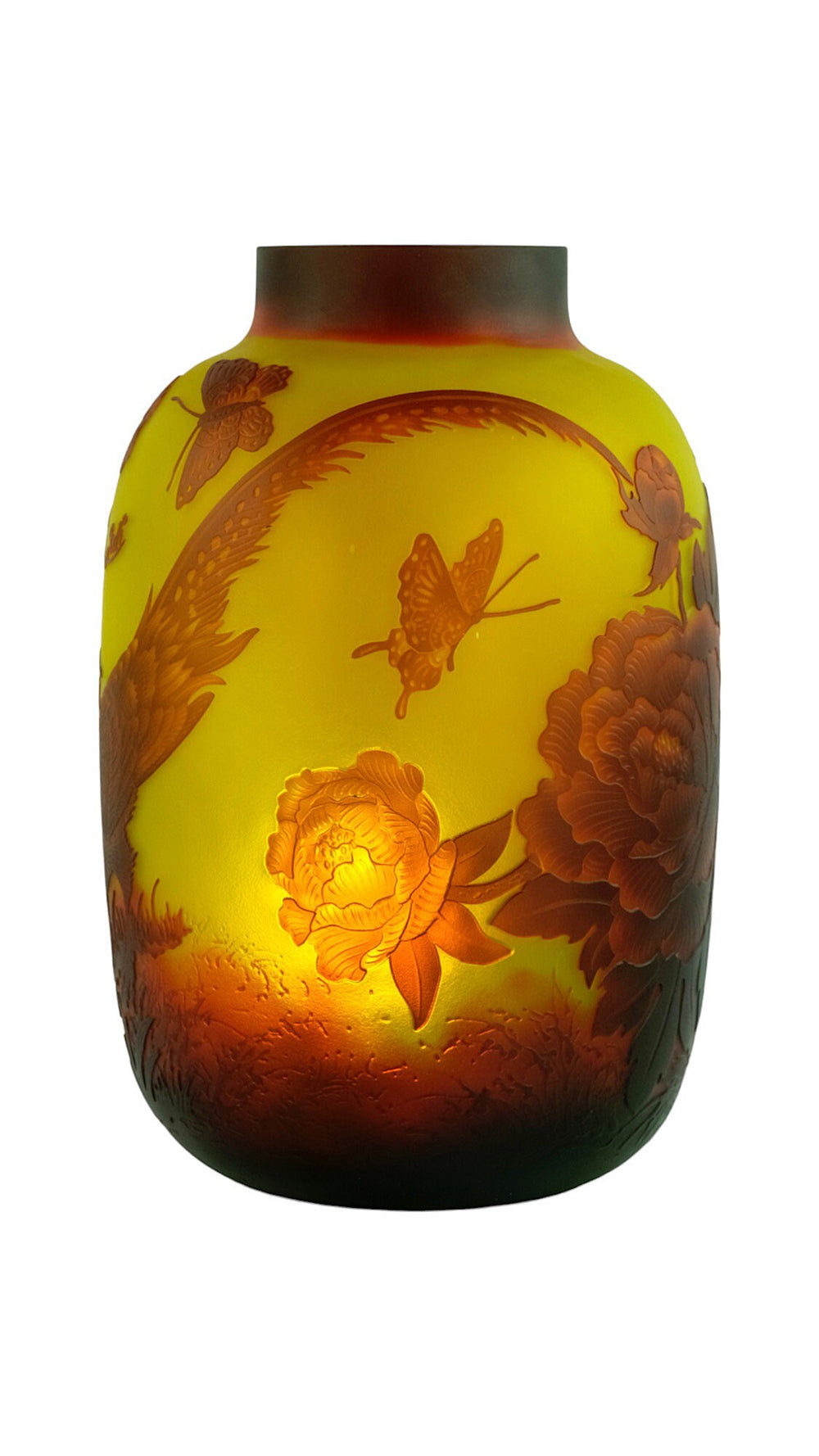 Cameo Glass Vase with Pheasant Decor in the Style of Emile Gallé Glass Art Nouveau Vase Decorative Vase Art Nouveau Decoration Art Vase