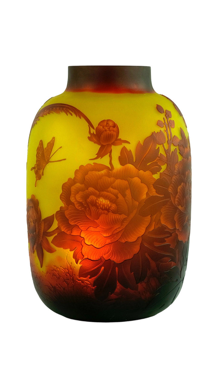 Cameo Glass Vase with Pheasant Decor in the Style of Emile Gallé Glass Art Nouveau Vase Decorative Vase Art Nouveau Decoration Art Vase